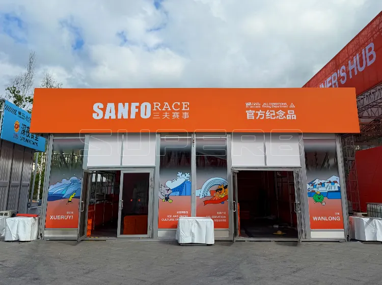 Custom 10x15m inflatable flat-top event tent used for brand exhibitions at sports events.